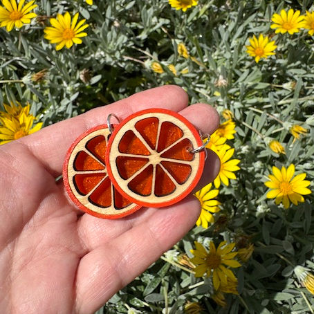 Thumbnail: Oranges Handcrafted Wood and Resin Earrings
