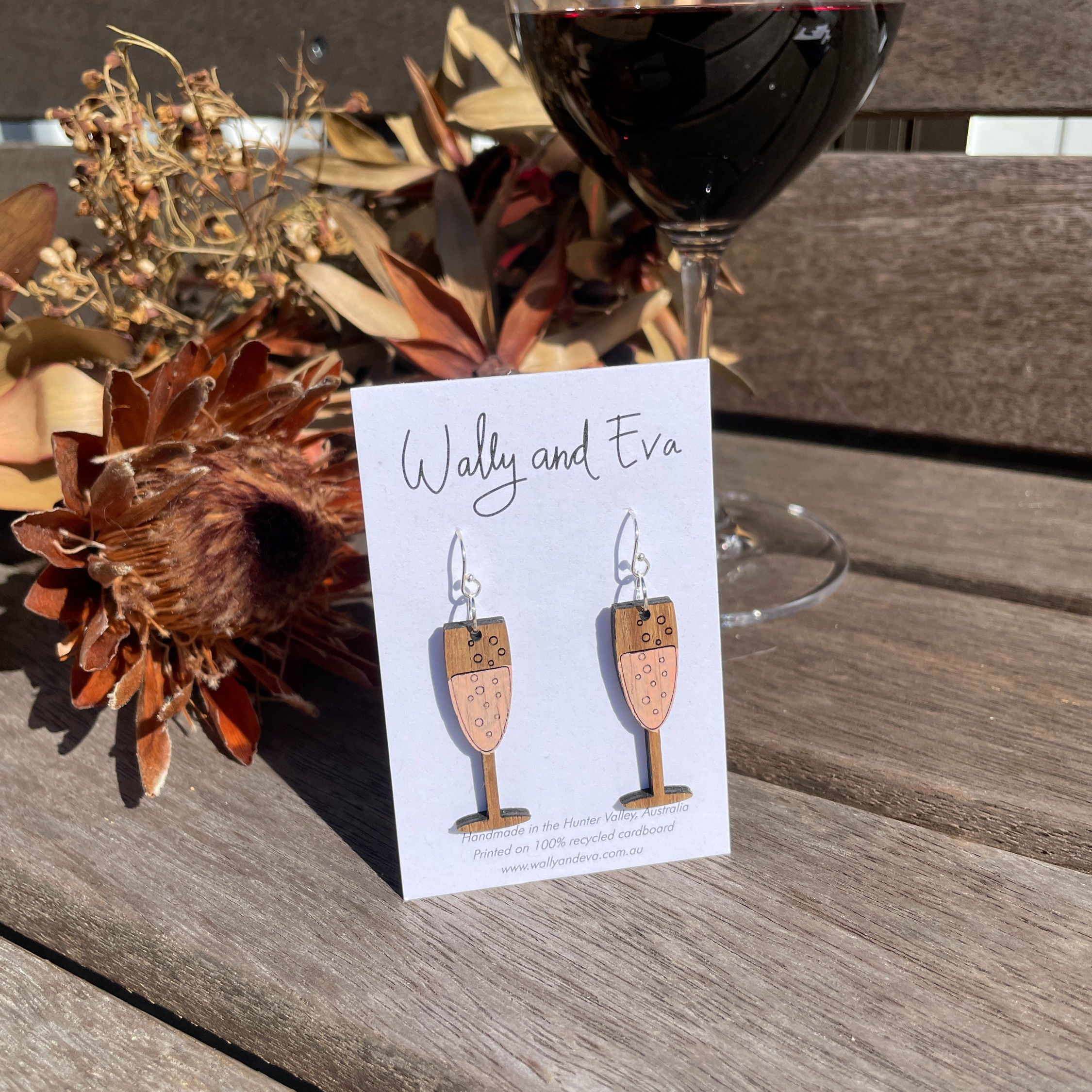 Champagne Glasses Rose Dangle Earrings