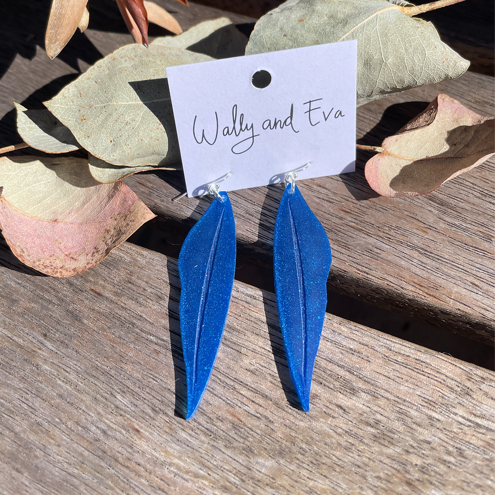 Eucalyptus Leaf Earrings - Deep Blue Metallic