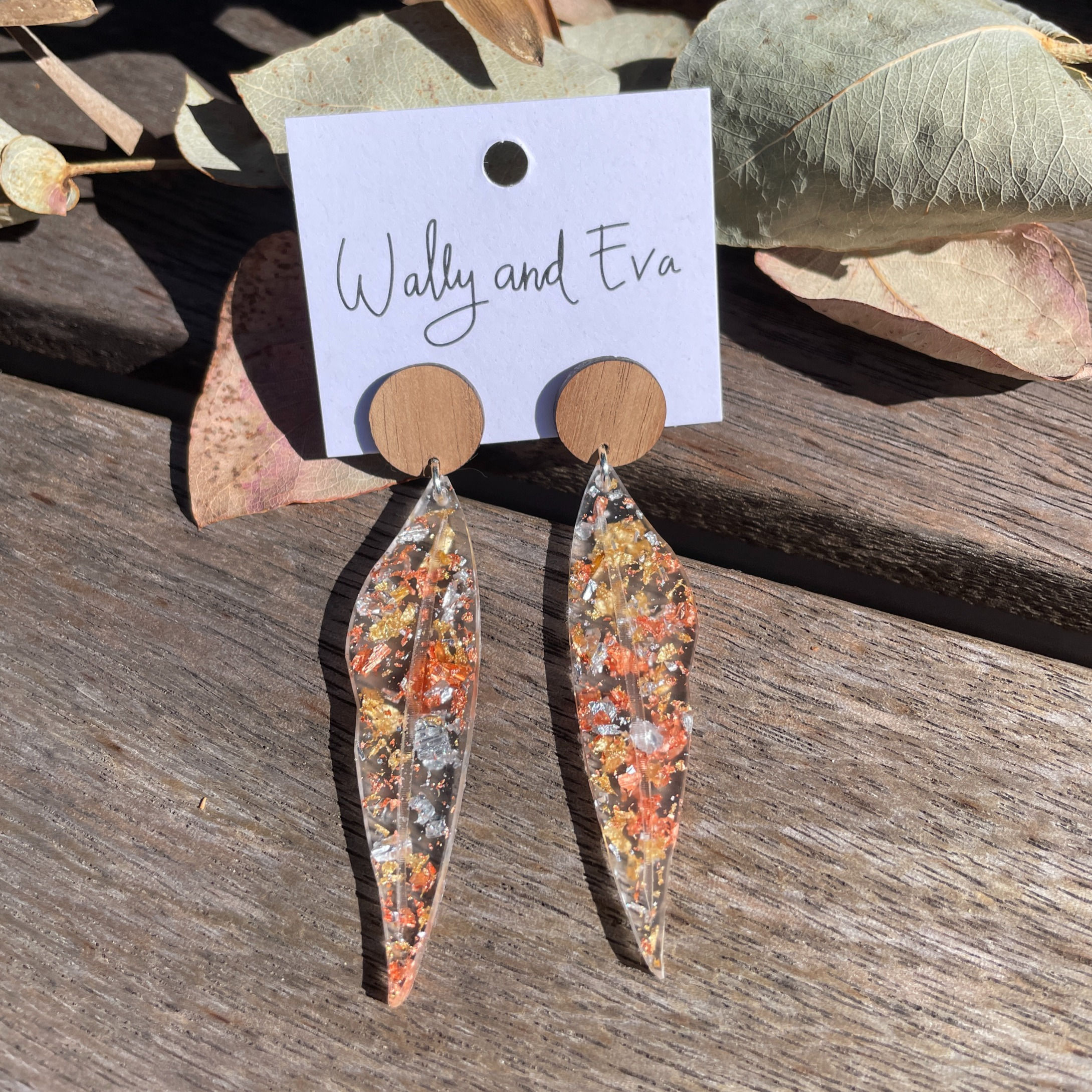 Eucalyptus Leaf Earrings - Gold, Silver & Copper Foil Flakes