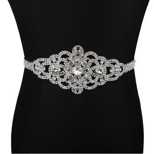 Miniatura: Handmade Silver Bridal Belt Rhinestone Waistband Applique for