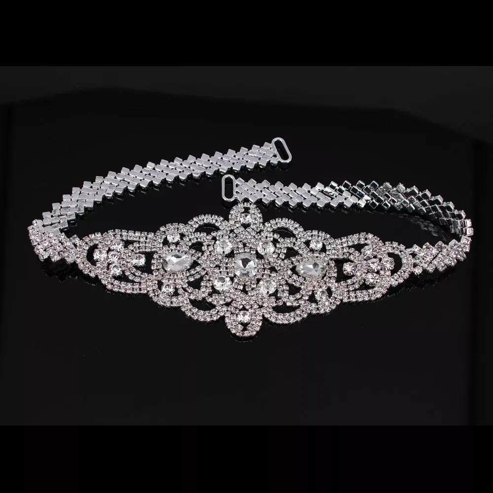 Handmade Silver Bridal Belt Rhinestone Waistband Applique for