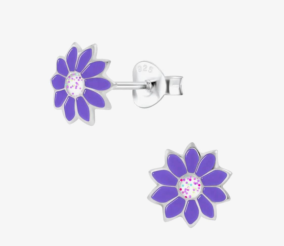 Orecchini a forma di fiore viola  argento 925