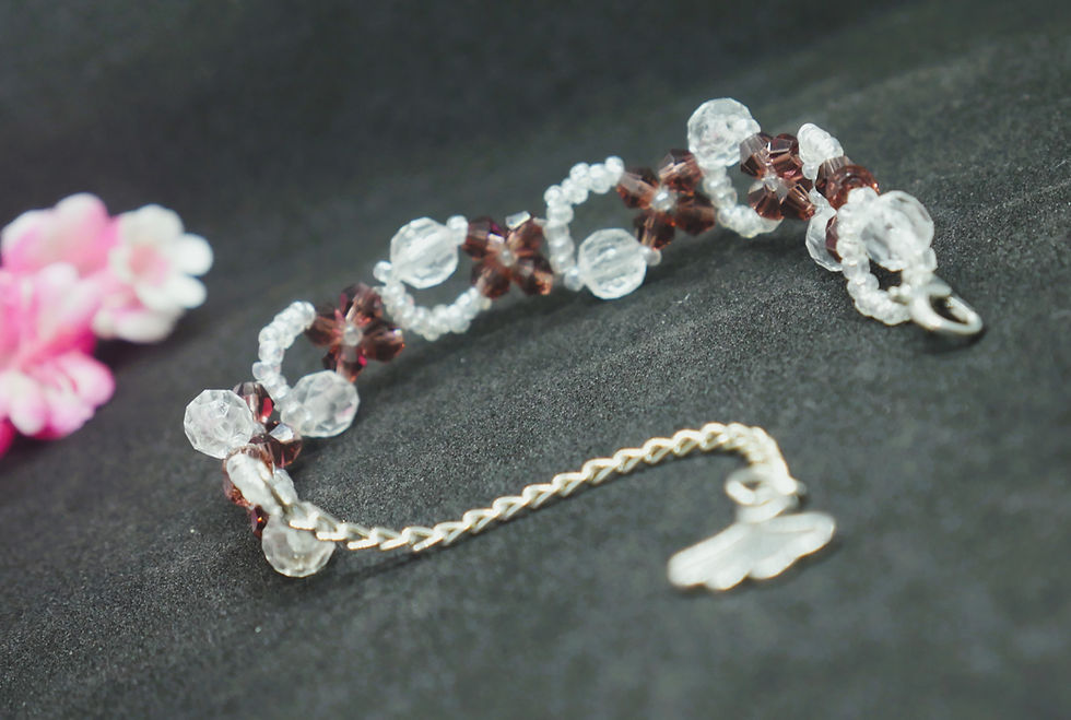 Thumbnail: Handmade Brown and crystal white beaded Bracelet for women and Girls