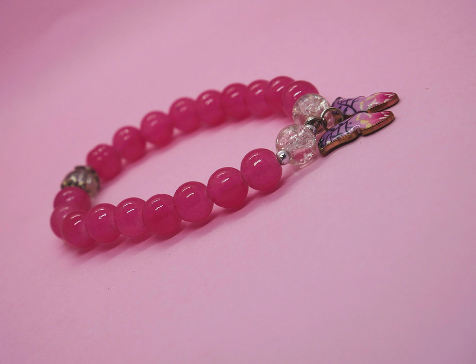 Thumbnail: Handmade Pink Beaded Bracelet with Butterfly Charm for women and Girls