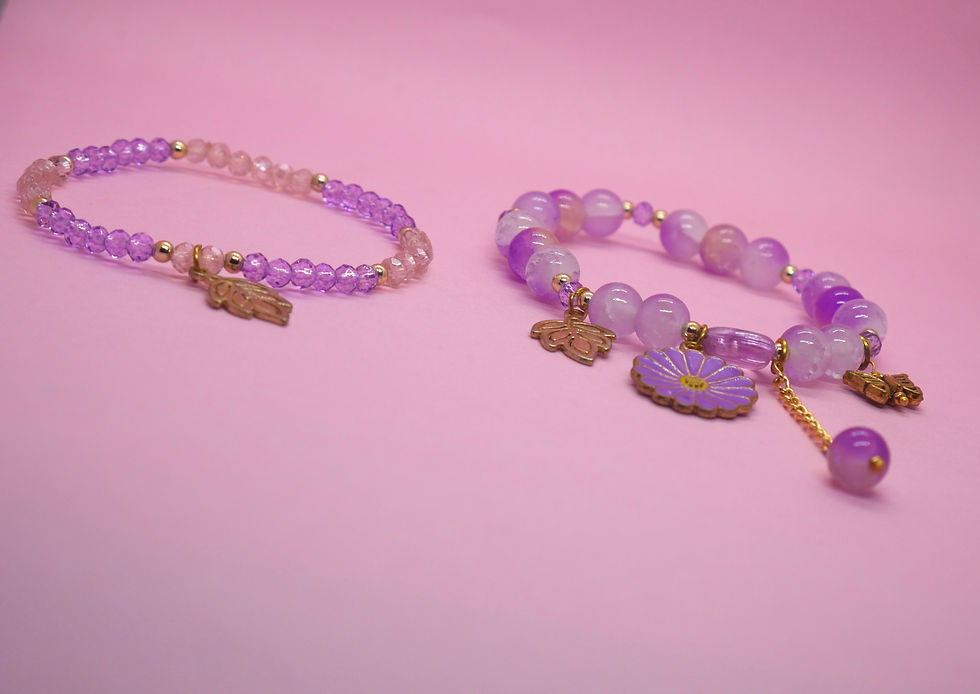 Thumbnail: Handmade pink bead Bracelet with charms for women and Girls
