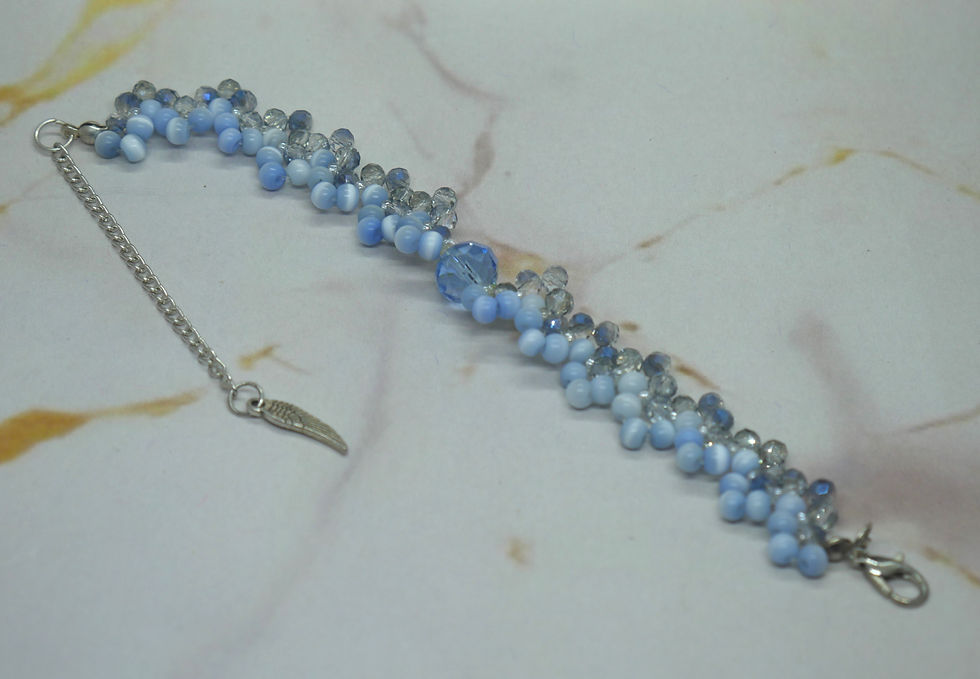 Handmade Blue and crystal beaded Bracelet with charm for women and Girls
