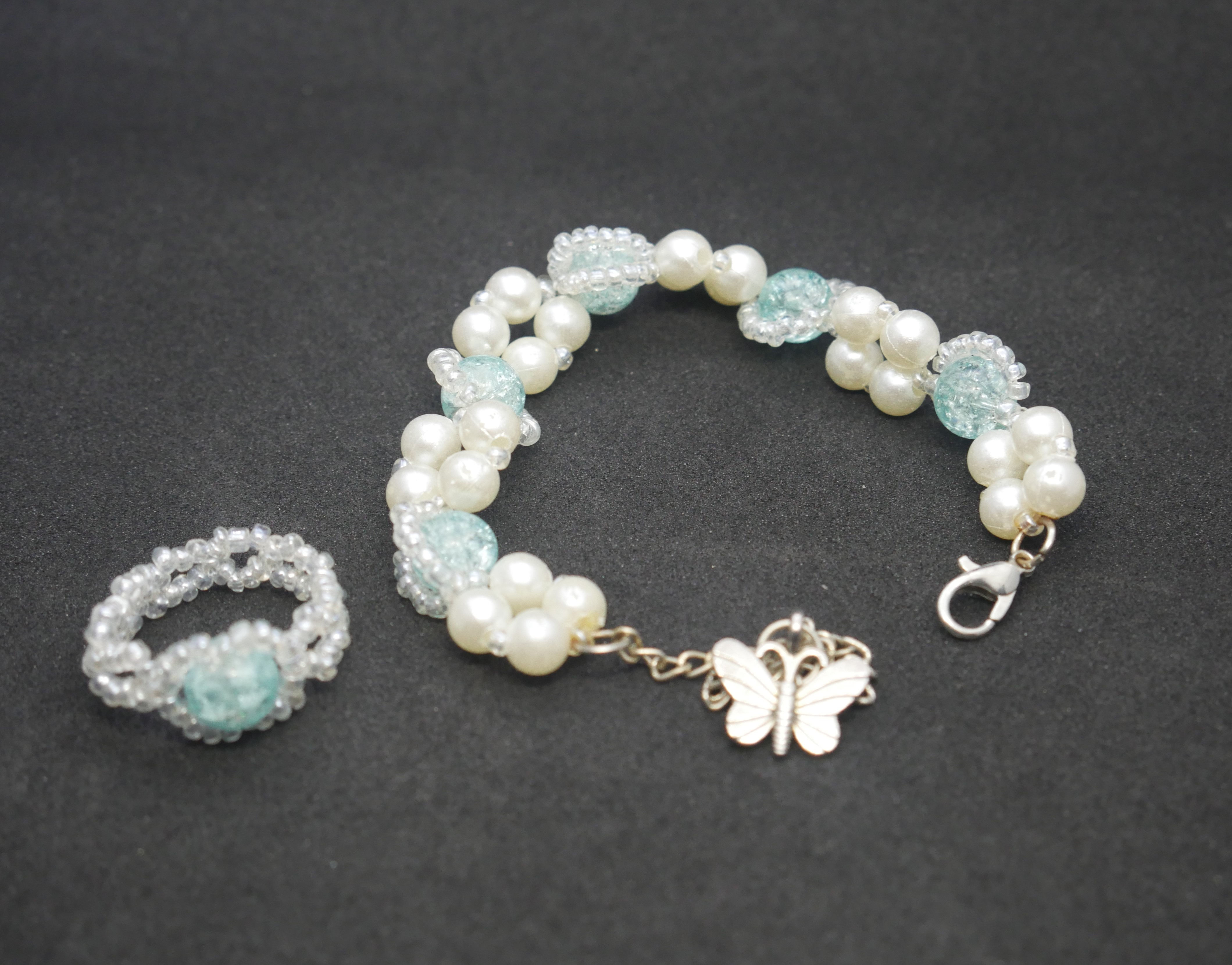 Handmade bead ring and bracelet with butterfly charm for women and Girls