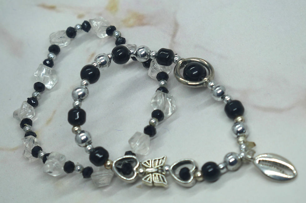 Thumbnail: Handmade black and crystal beaded Bracelet with charms for women and Girls
