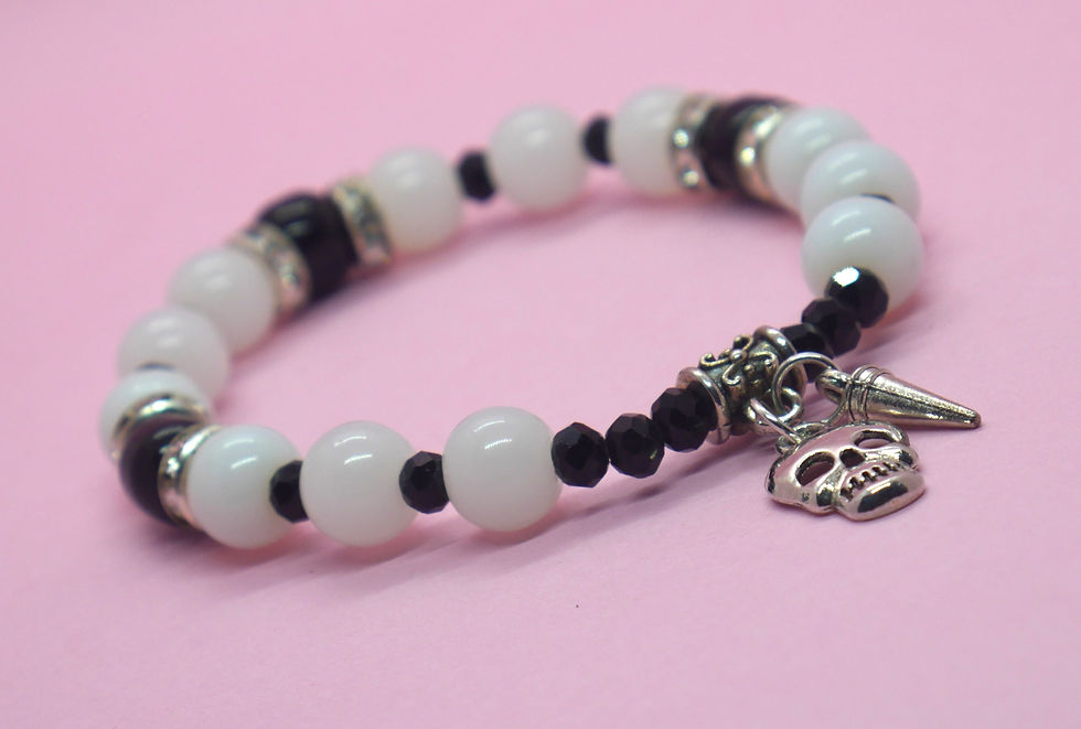 Thumbnail: Handmade Black and white Bracelet with charm for women and Girls