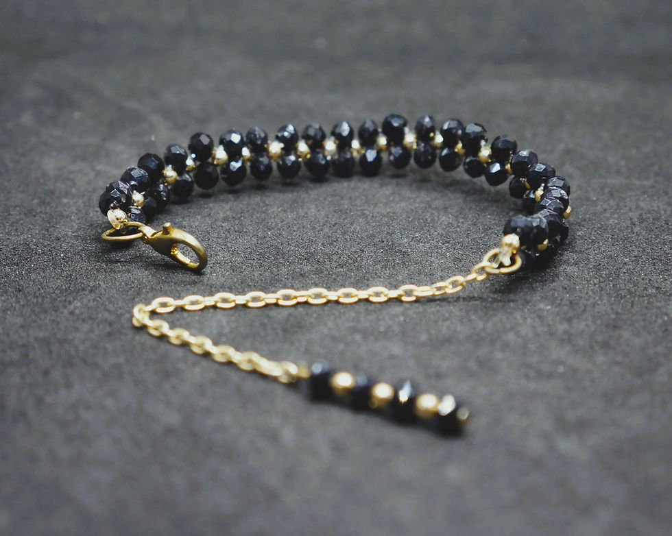 Thumbnail: Handmade black and golden beaded Bracelet for women and Girls