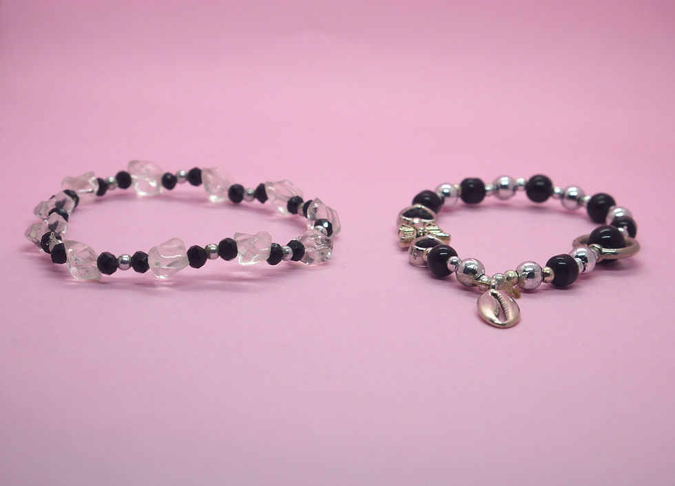 Thumbnail: Handmade black and crystal beaded Bracelet with charms for women and Girls