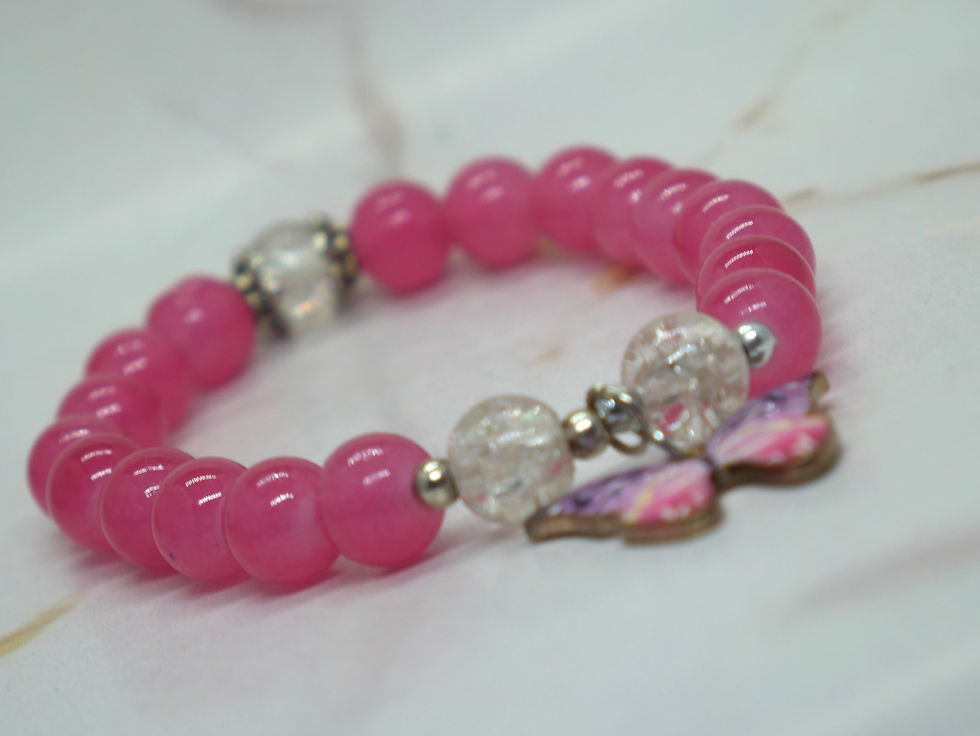 Handmade Pink Beaded Bracelet with Butterfly Charm for women and Girls