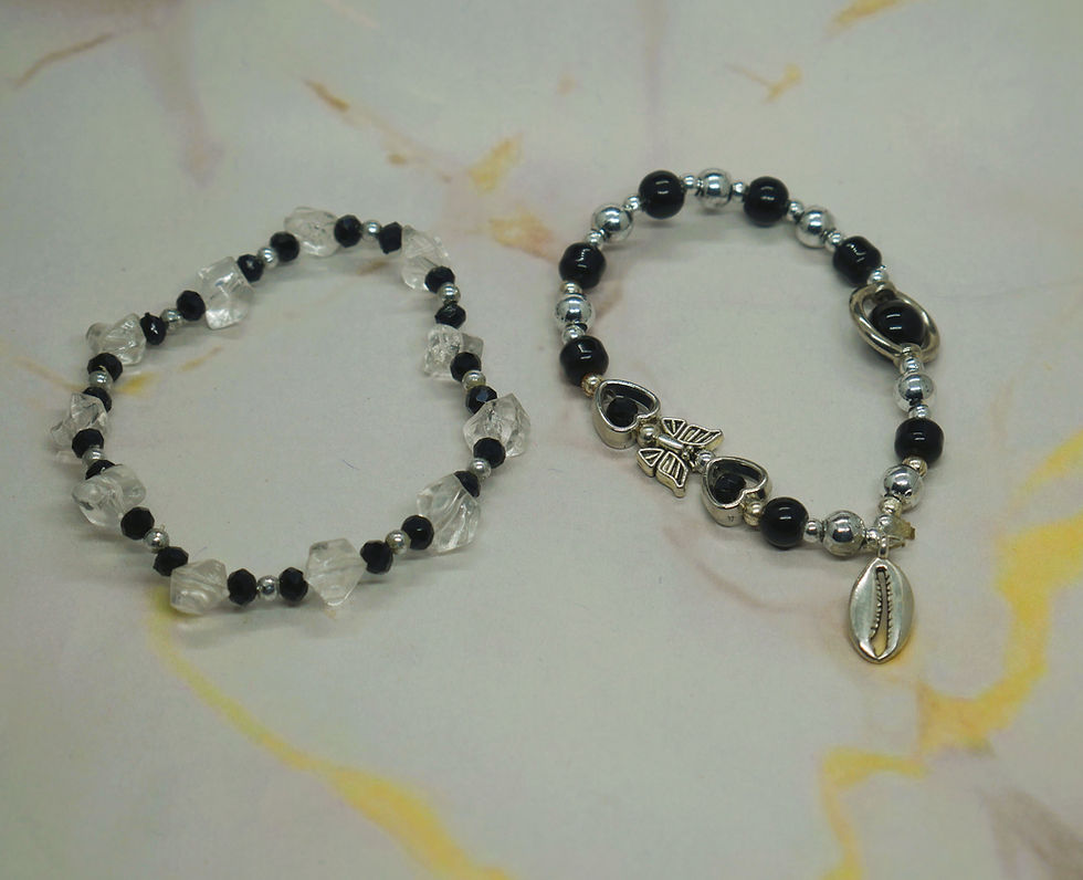 Thumbnail: Handmade black and crystal beaded Bracelet with charms for women and Girls