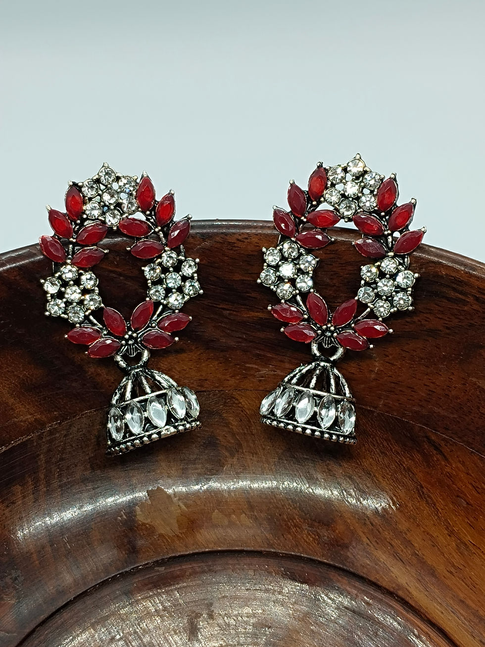 Thumbnail: Traditional Red and silver color Earring for Women and Girls