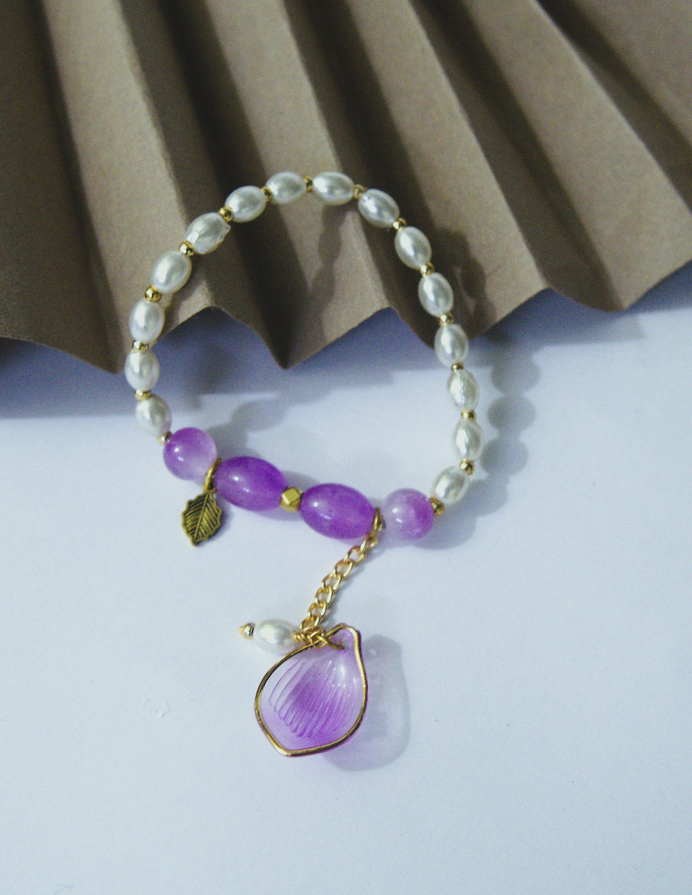 Thumbnail: handmade pink and white bracelet for women and girls with charms