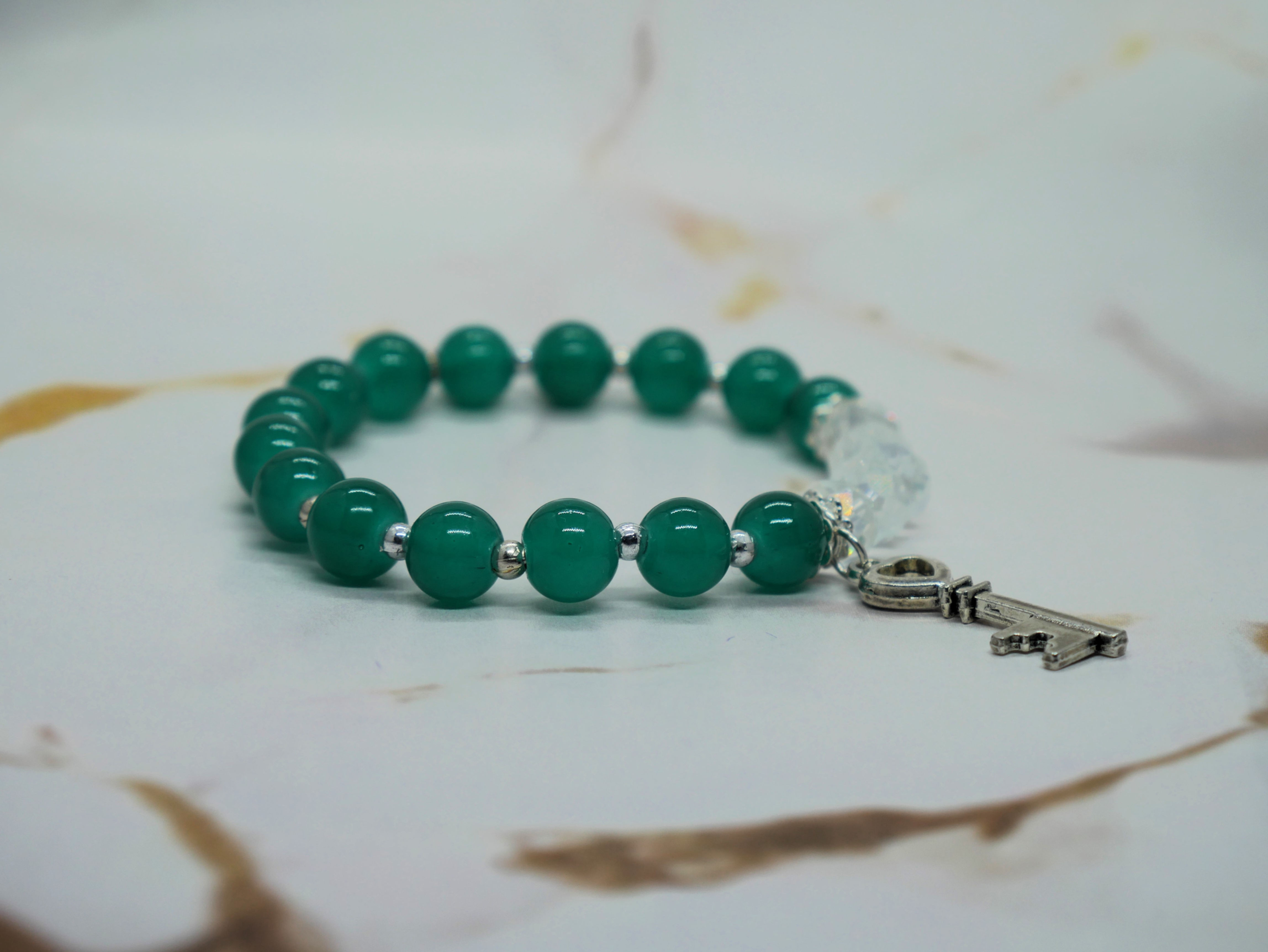 Handmade Green and crystal beaded Bracelet with key charm for women and Girls