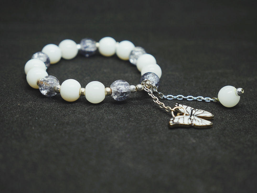 Thumbnail: Handmade Grey and white Bracelet with Butterfly charm for women and Girls