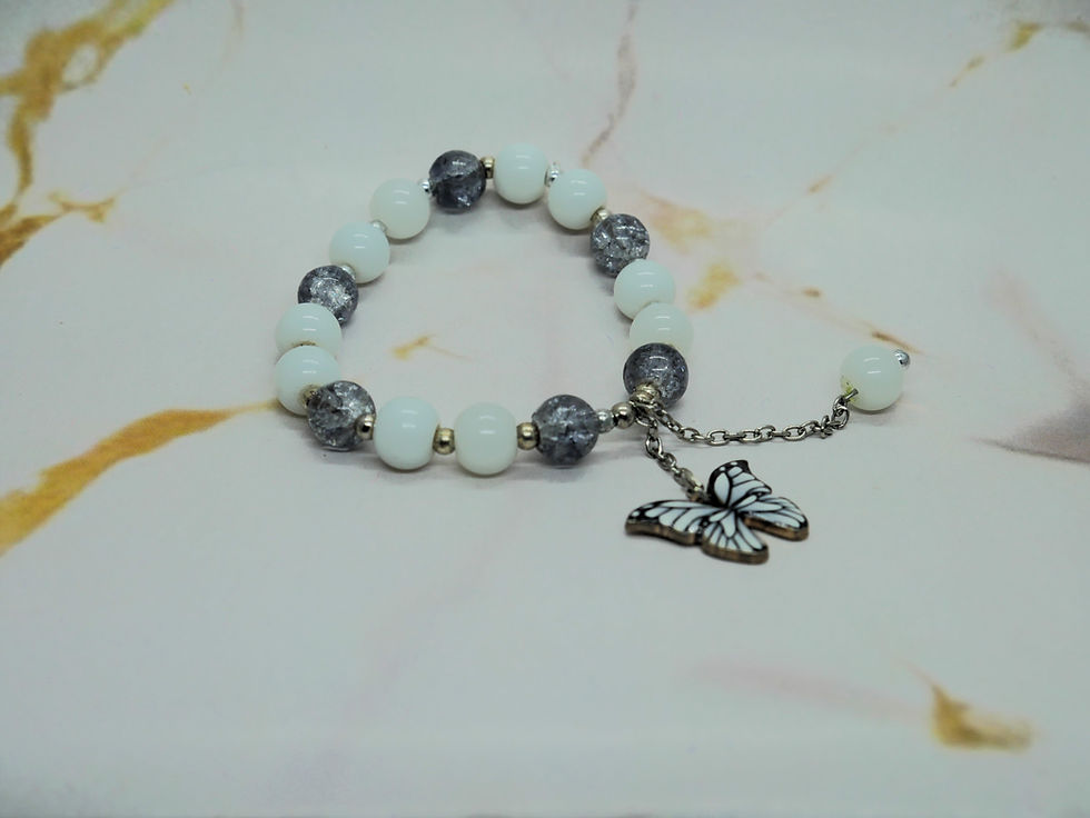 Thumbnail: Handmade Grey and white Bracelet with Butterfly charm for women and Girls
