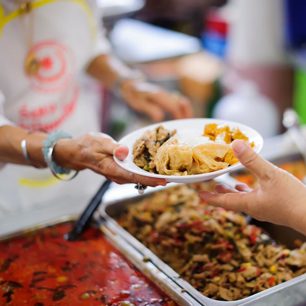 Hands serving a meal from short vocational training courses.