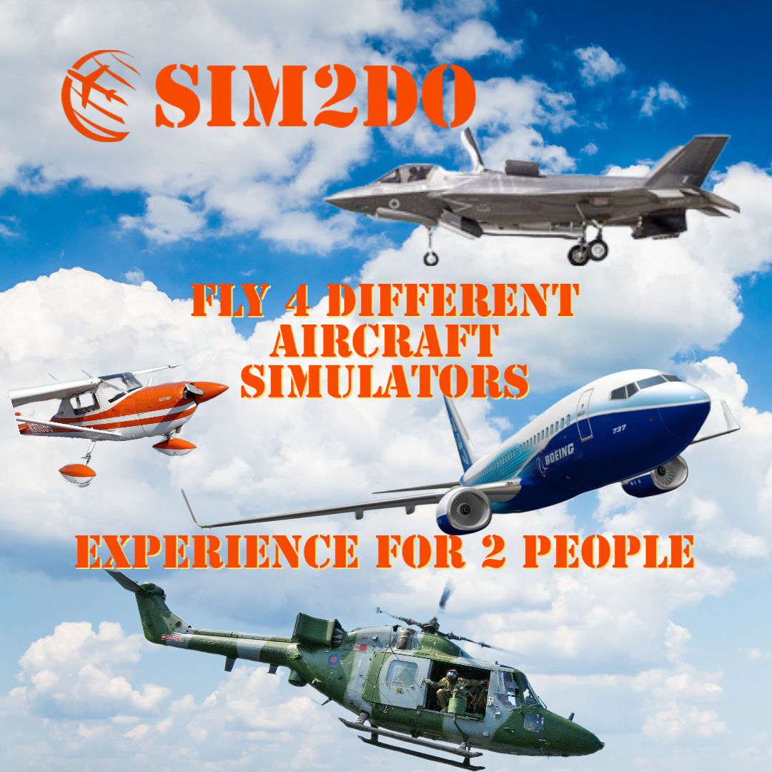 Fly 4 different aircraft simulator experience for 2 people