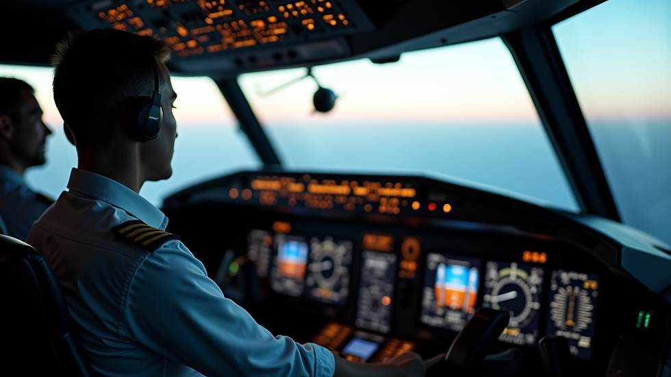 High angle view of a pilot training in a full-motion flight simulator