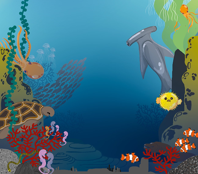 Vektorzeichnung am PC entstanden zeigt die bunte Unterwasserwelt des Ozeans