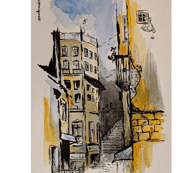 Alfama von Lisabon als Aquarellzeichnung