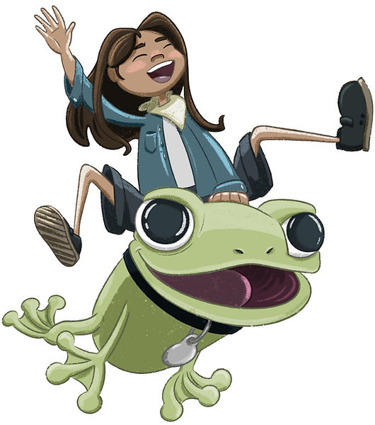 Childrens illustration, frog, girl