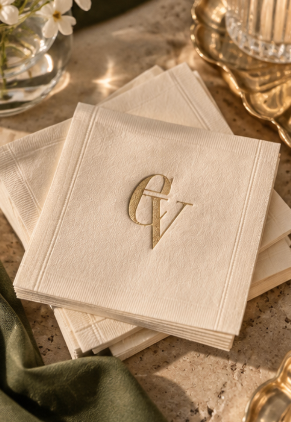Monogrammed napkins for Everra event planning in Charlotte NC
