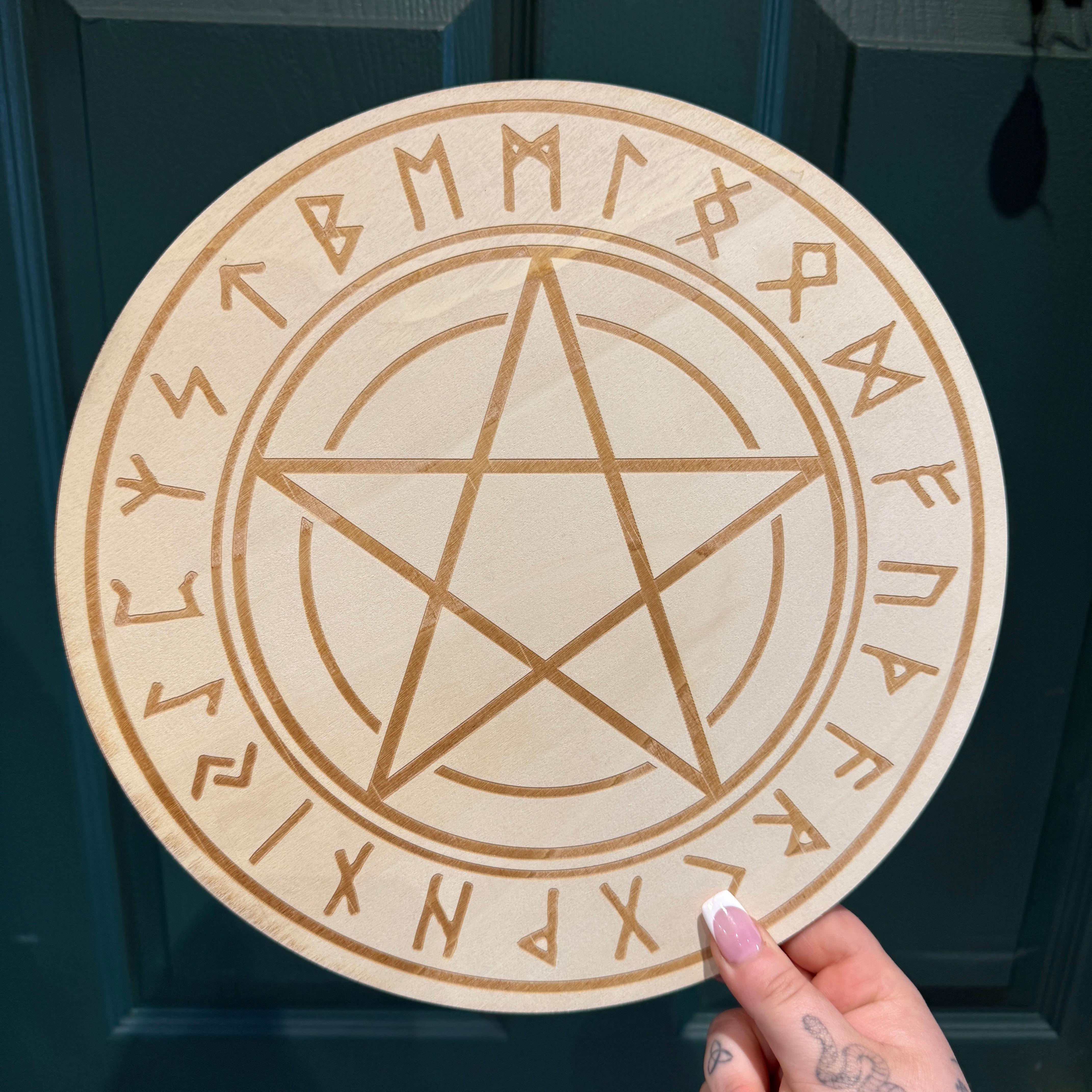 Pentacle Protection wood crystal grid 