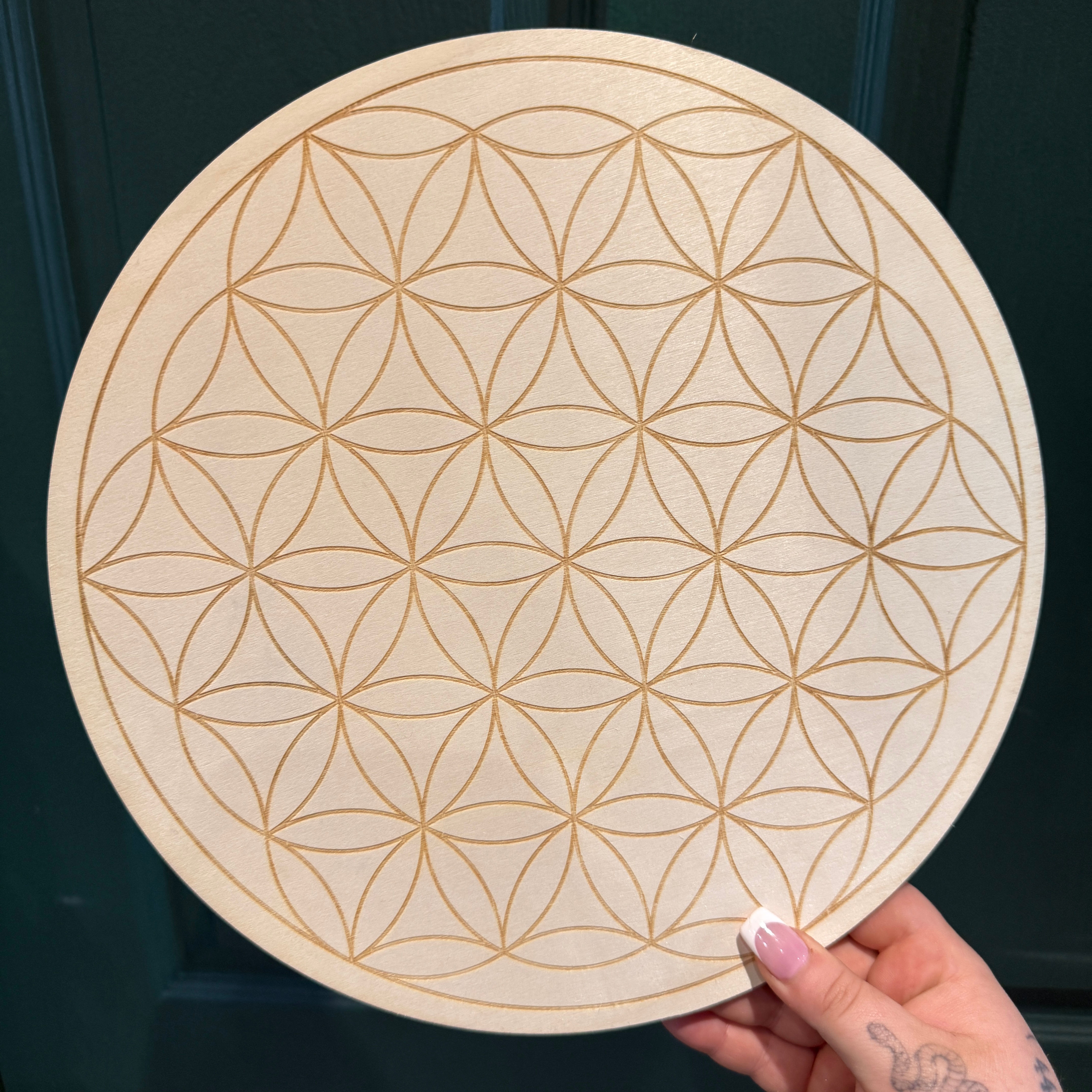 Flower of Life wood crystal grid 