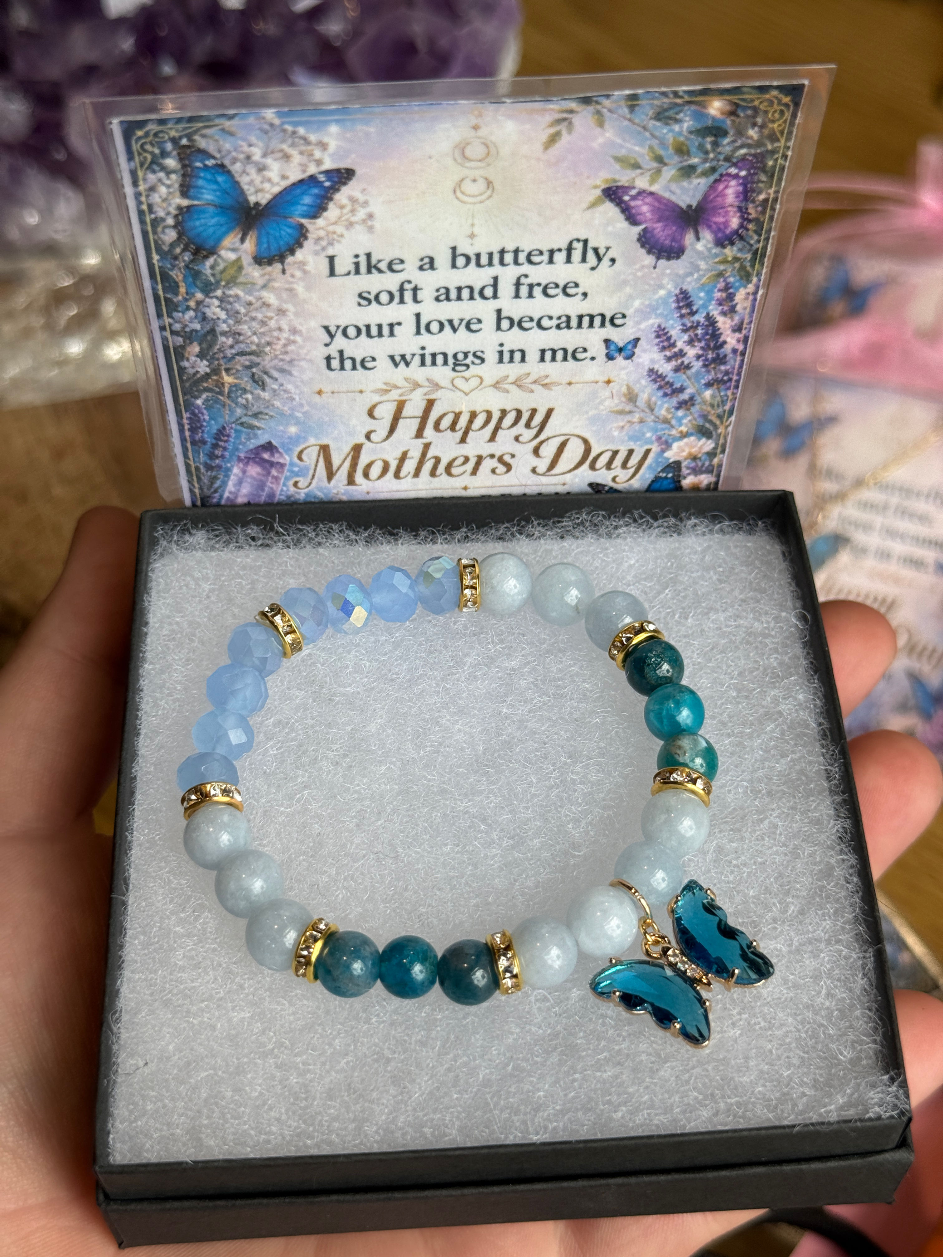 Mothers Day Butterfly Bracelet in Blue
