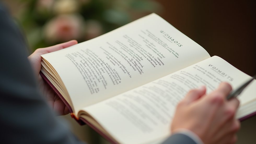 Close-up view of a wedding ceremony program with personalized vows