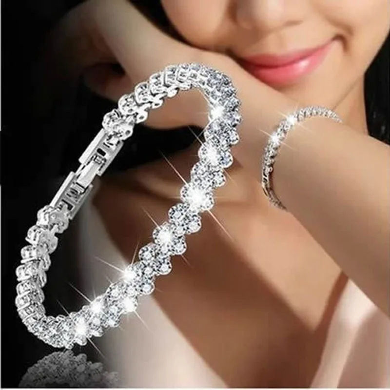Roman crystal geometric chain bracelet, fashionable women's Gothic style full di