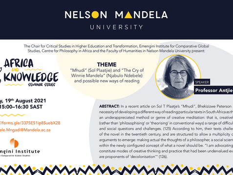 NEWS: Africa & Knowledge Seminar - Antjie Krog on possible news ways of reading
