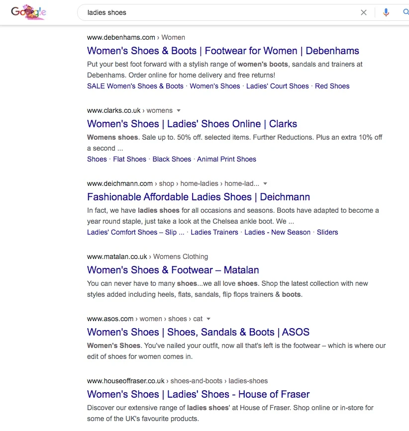 SEO - Search Results Page Example.