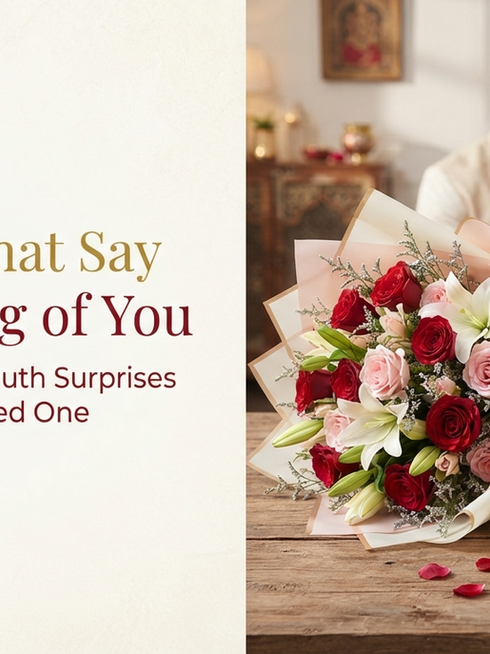 Karwa Chauth flowers and festive thali arranged for wife, mother, sister and family gifts