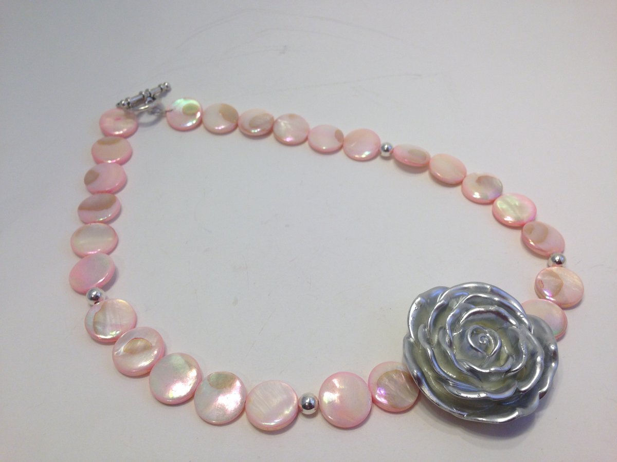 Silver Rose & Pink necklace