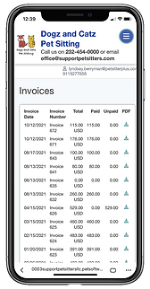 Mobile showing the invoices screen in the client portal for pet sitting software