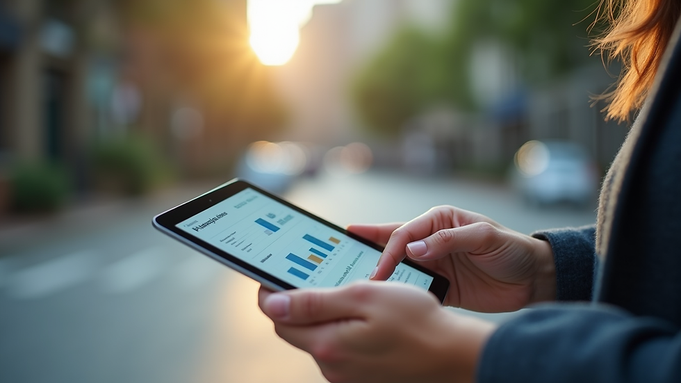 Eye-level view of a person using a financial planning app on a tablet
