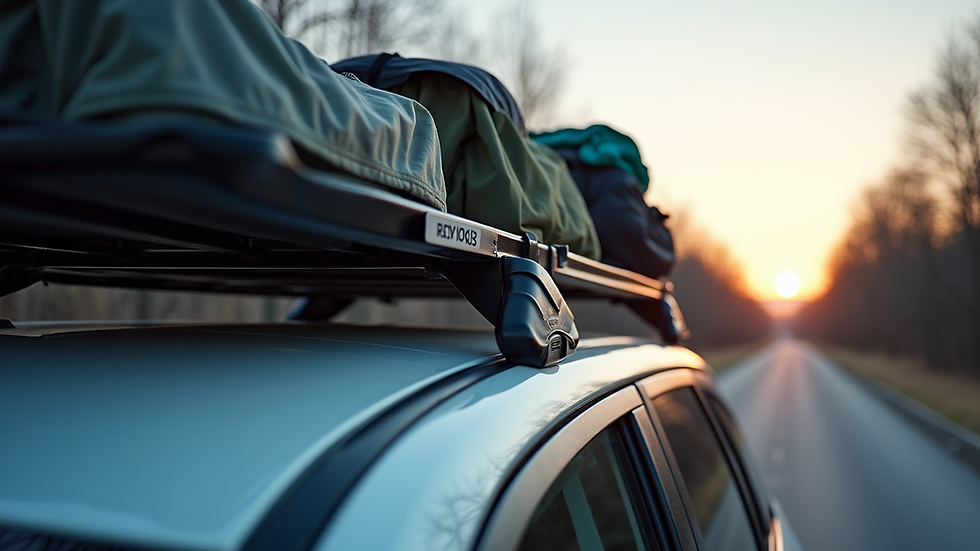 Eye-level view of an organized roof rack with gear