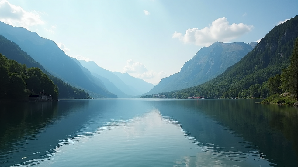 Eye-level view of a tranquil lake surrounded by mountains