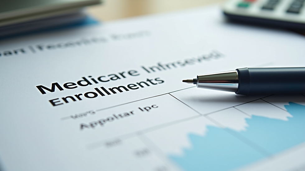 Close-up view of Medicare enrollment forms and a pen on a desk