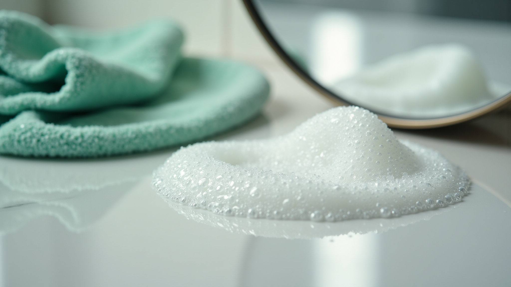 A soap bubble pile with some cleaning supplies