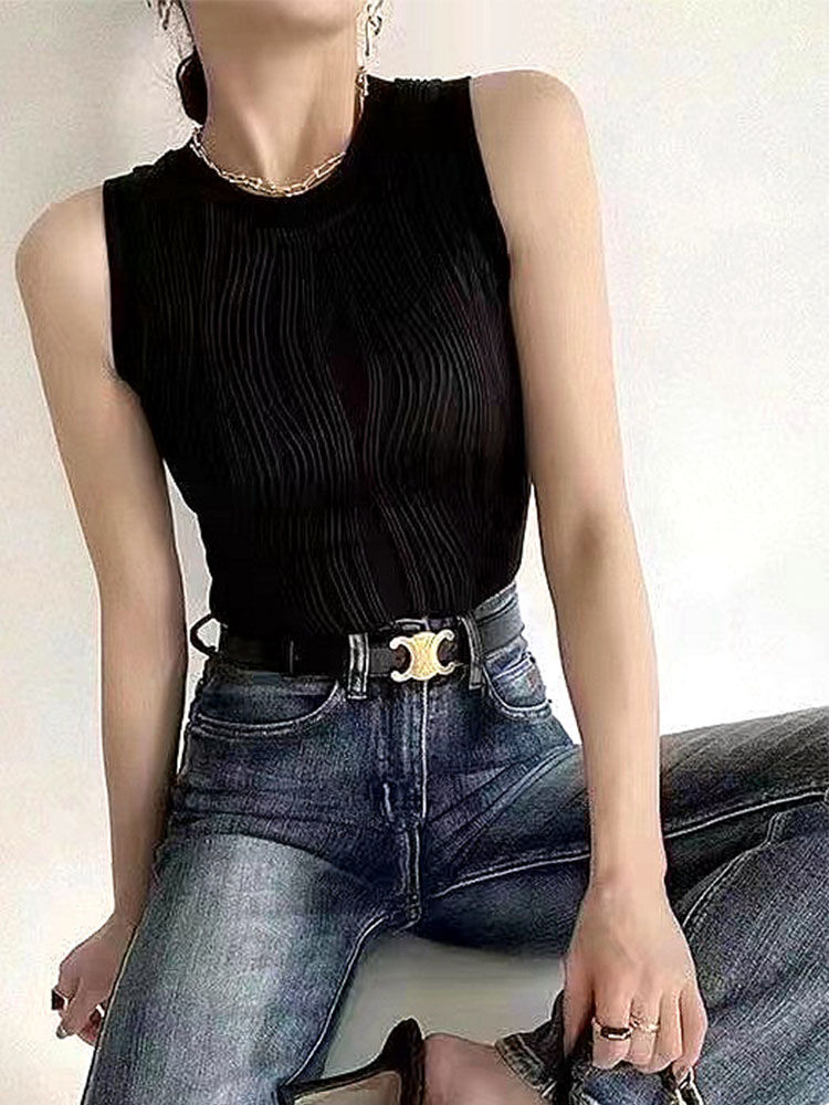 Thumbnail: Summer Chic Knitted Vest for Women Fashion Summer Elastic Slim White Tank Top Fe