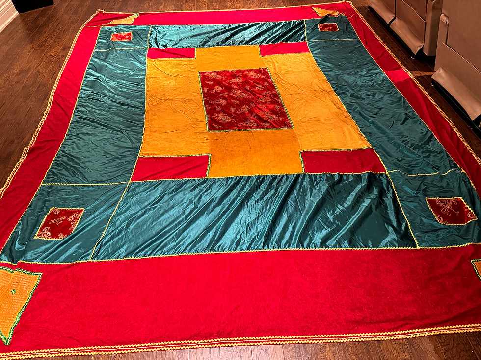 Colorful red, teal, gold Dholki Farshi GTA rental (Oakville, Mississauga, Milton, North York, Burlington)