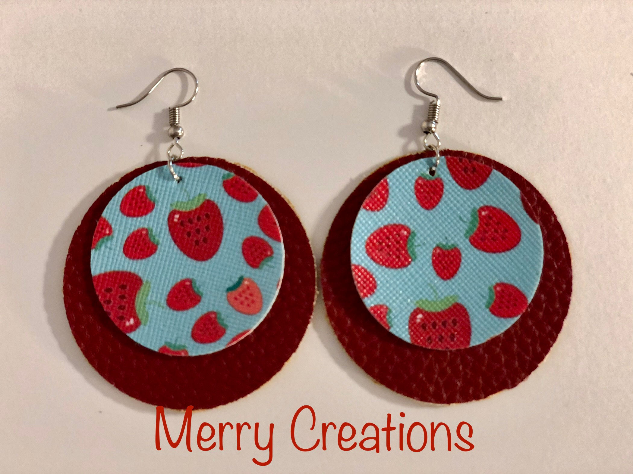 Faux Leather Layered Strawberry Earrings