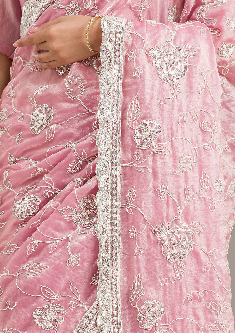 Thumbnail: Baby Pink Cording Tissue Saree