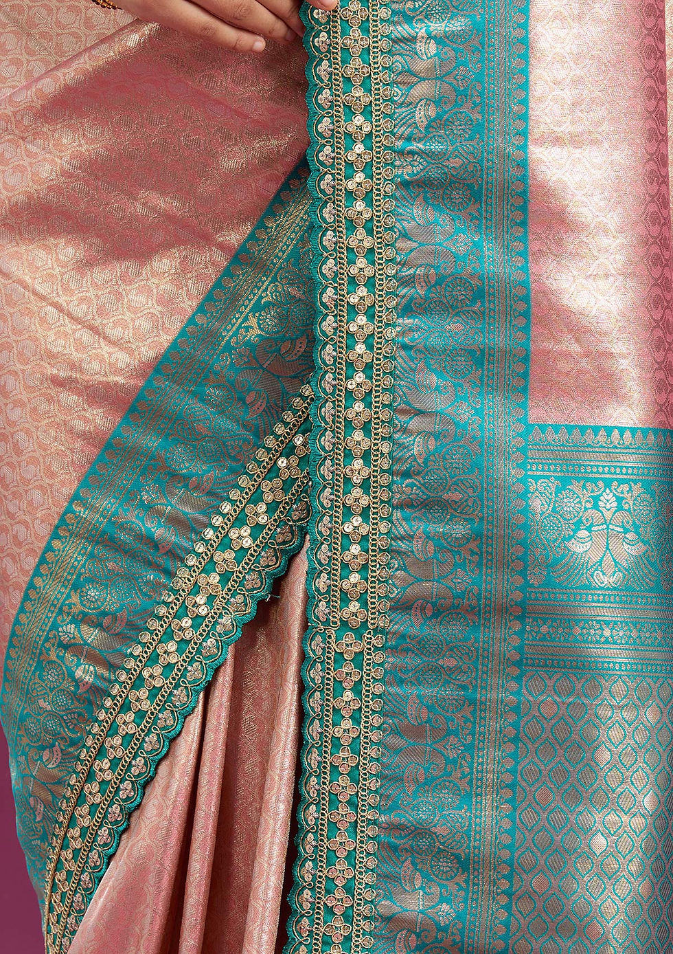 Thumbnail: Baby Pink Cording Silk Saree